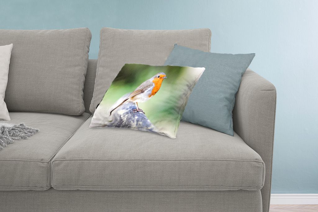 MuchoWow Zierkissen Sofakissen Wohnzimmer Dekokissen 60x40 cm Rotkehlchen - Ast - Holz - Kopfkissen - Polster mit Foto