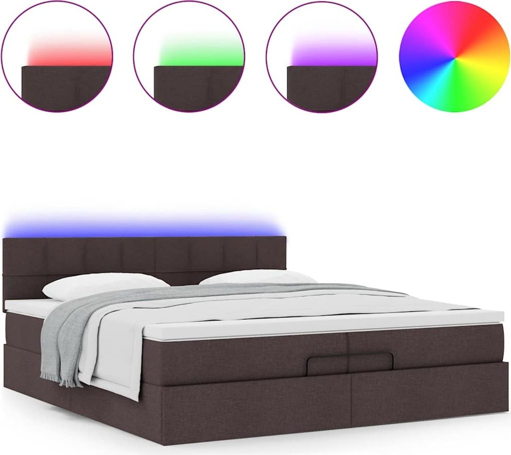Ottoman-Bett mit Matratzen & LEDs Dunkelbraun 200x200 cm Stoff