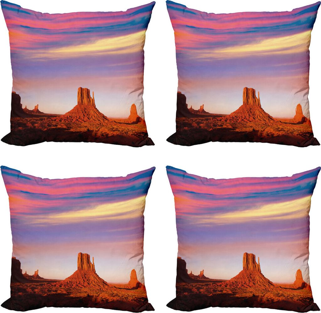 ABAKUHAUS Vereinigte Staaten Kissenbezug Set (4 Stück), Monumenttal, Moderner Doppelseitiger Digitaldruck, 60 cm x 60 cm, Dark Orange-Rosa-Blau