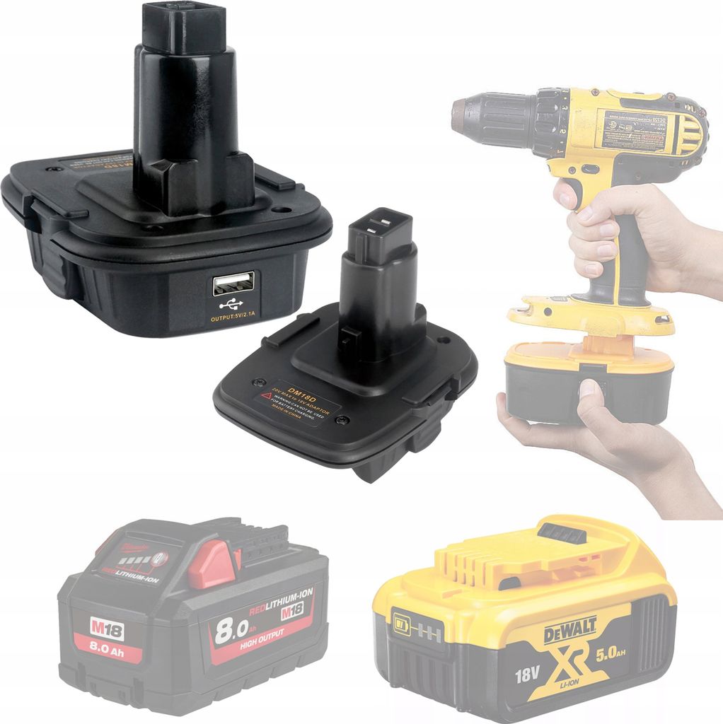 Rosfix Adapter DCA1820 – Akkuadapter für Dewalt/Milwaukee 18V/20V | Kompatibel mit DCB201, M18 | Für Elektrowerkzeuge