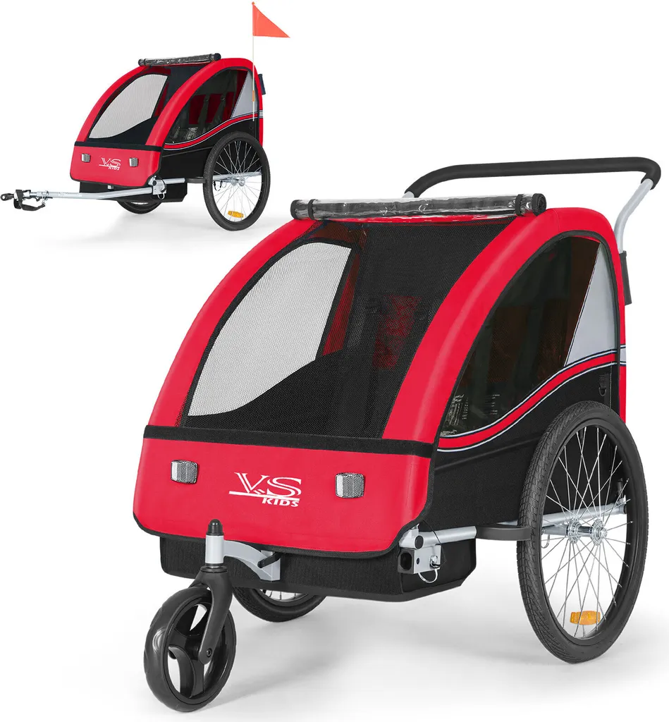 Remorque Vélo 2 Enfants et Poussette Jogger Tiggo VS 2 avec Harnais 5 Points