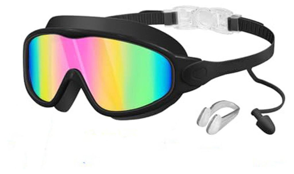 Schwimmbrille für Kinder mit Nasenclip und Ohrstöpseln, beschlagfrei, UV-Schutz, bruchsichere Gläser, für Jungen und Mädchen, Größe L