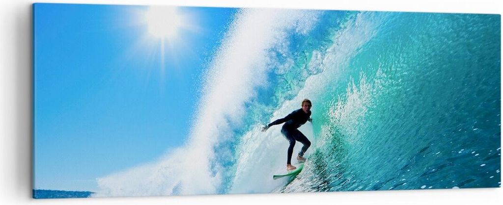 Bild auf Leinwand - Leinwandbild - Windsurfing strand ozean spaß - 140x50cm - Wand Bild - Wanddeko - Leinwanddruck - Bilder - Kunstdruck - Wanddek...