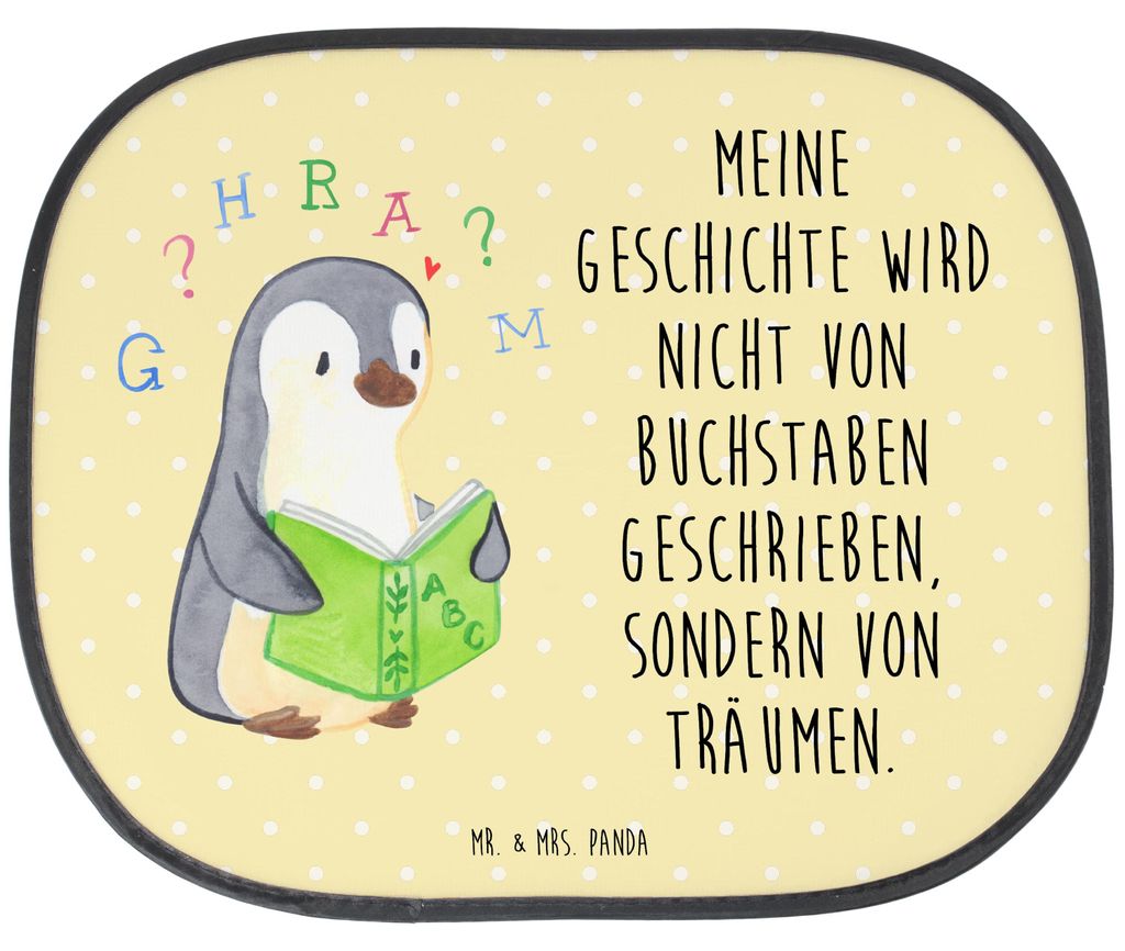 Mr. & Mrs. Panda Sonnenschutz Auto Pinguin Legasthenie - Gelb Pastell - Geschenk, Sonnenblende, Rechtschreibstörung, Autosonnenschutz, Hitzeschutz