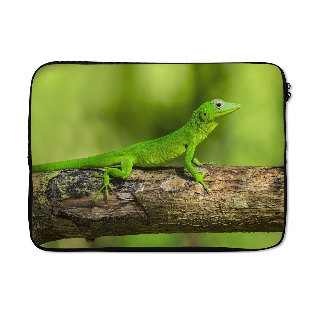 MuchoWow Laptop Hülle 14 ZollGrüner Gecko auf einem Baumstumpf Laptoptasche - Laptoptasche - Stoßsicher - Schutzhaube