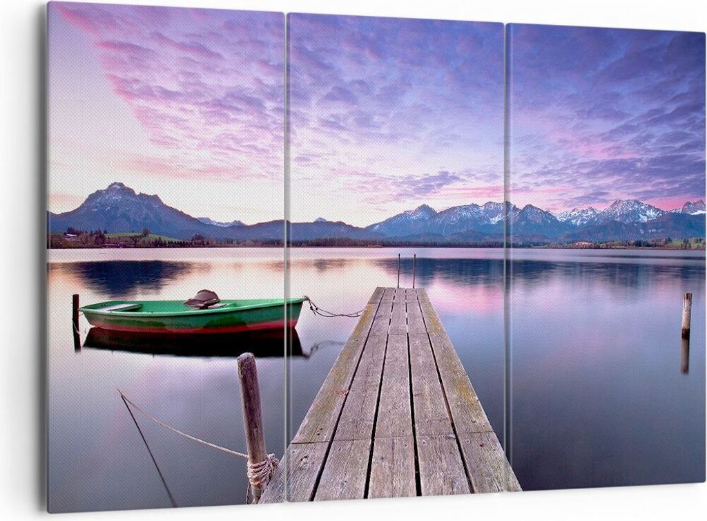 Bild auf Leinwand - Leinwandbild - See Berge Wasser - 165x110cm - Wand Bild - Wanddeko - Leinwanddruck - Bilder - Kunstdruck - Wanddekoration - Lei...