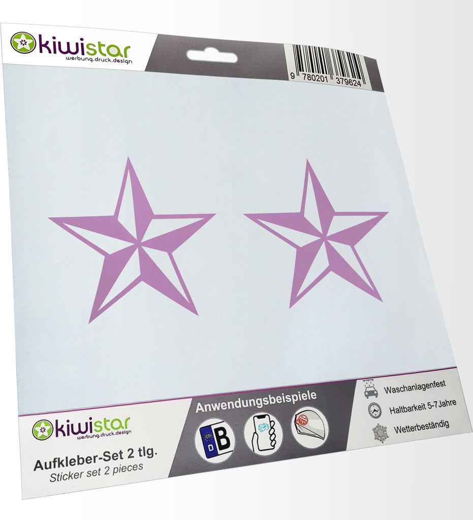 Kiwistar - 2x Kennzeichenaufkleber - flieder - 21 mm Nautischer Stern - Autoaufkleber - Aufkleber für Auto, Laptop, Fahrrad, LKW, Motorrad Mehrfar...