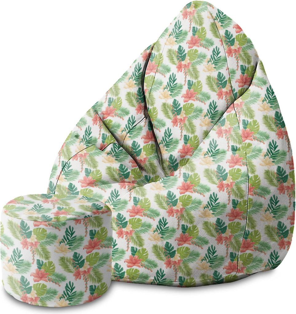 Dreamroots Bean Bag 80x80x120cm Sitzsack mit Lehne und Hocker und Bezug mit Füllung Sitzsack Erwachsene mit Füllung Tropical