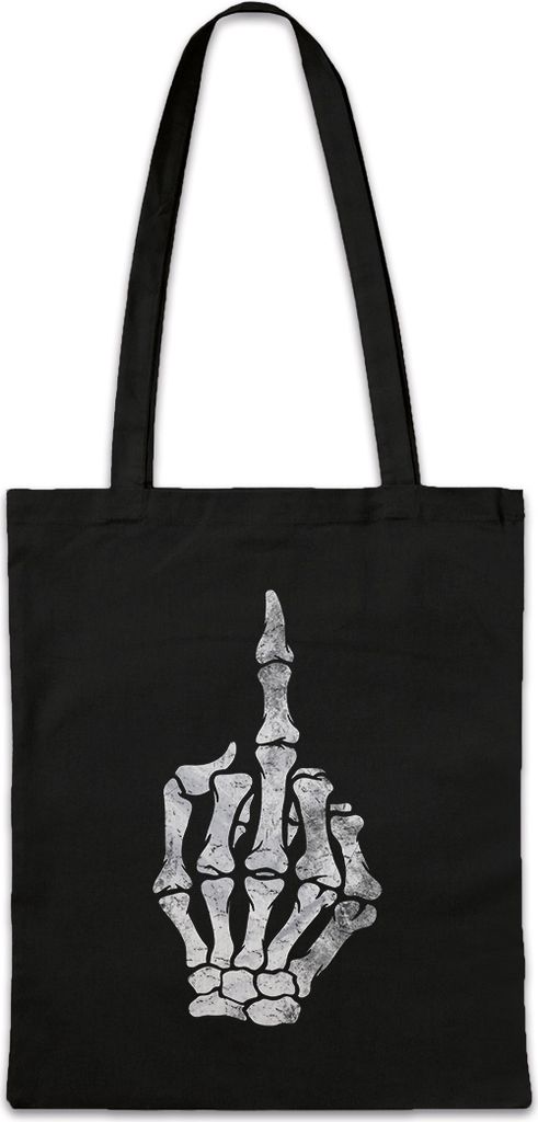 Urban Backwoods Skeleton Middle Finger, Stofftasche, Farbe: Schwarz
