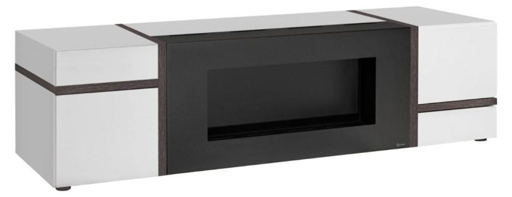 TV-Möbel CRISS mit Bioethanol-Kamin – Hochglanz Weiß – L150 cm