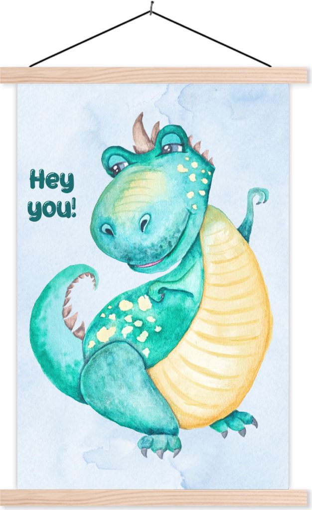 MuchoWow Textilposter Dino - Kinderzimmer - Aquarell - Jungen - Kinder 120x180 cm mit holzfarbenen Rahmen - Textil-Plakat