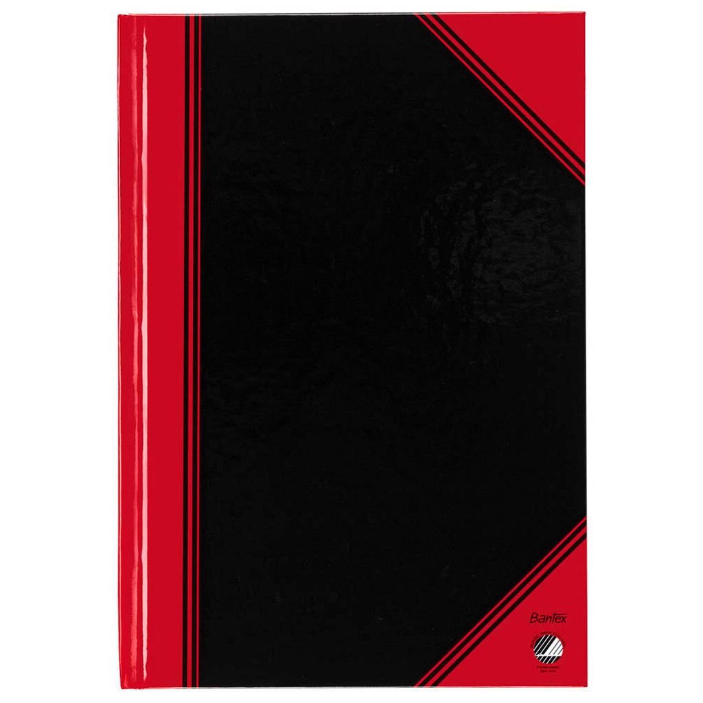 A black and red notebook is shown against a white background.