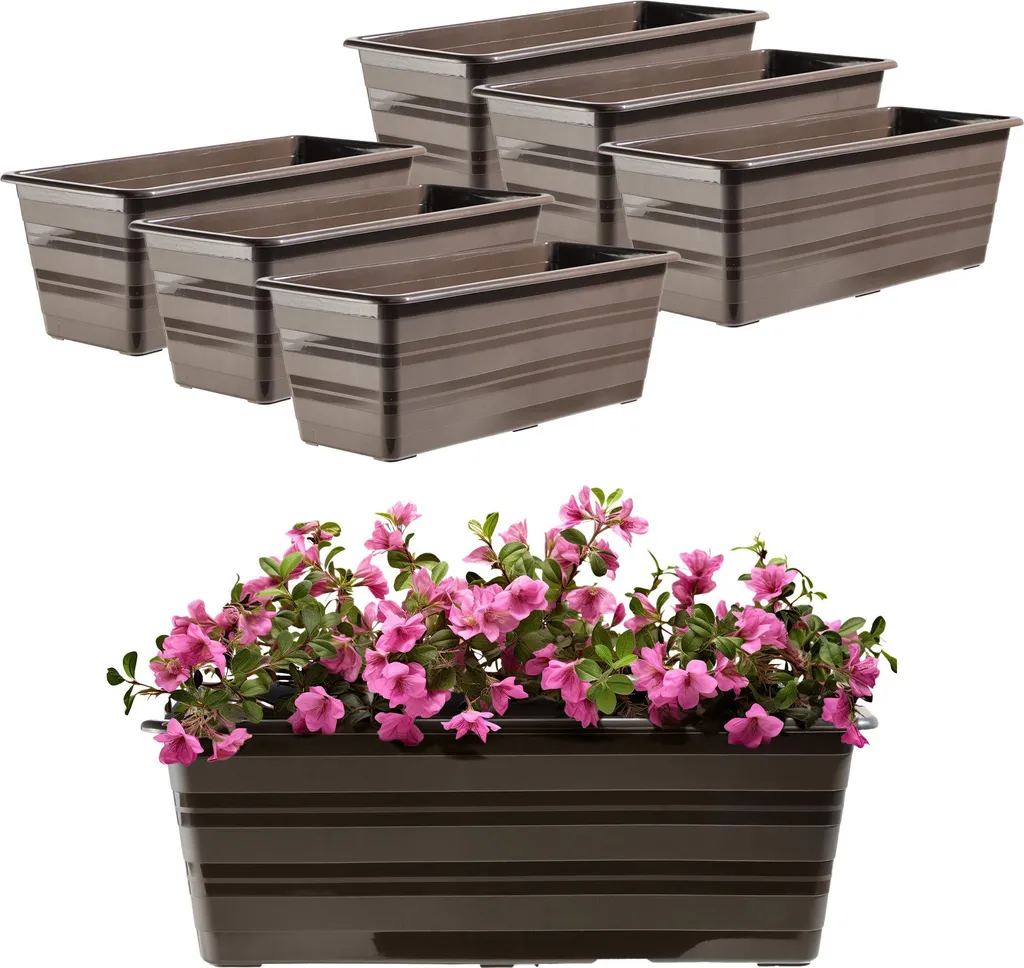 KADAX Pot de fleurs pour balcon 40 cm anthracite lot de 6 avec supports