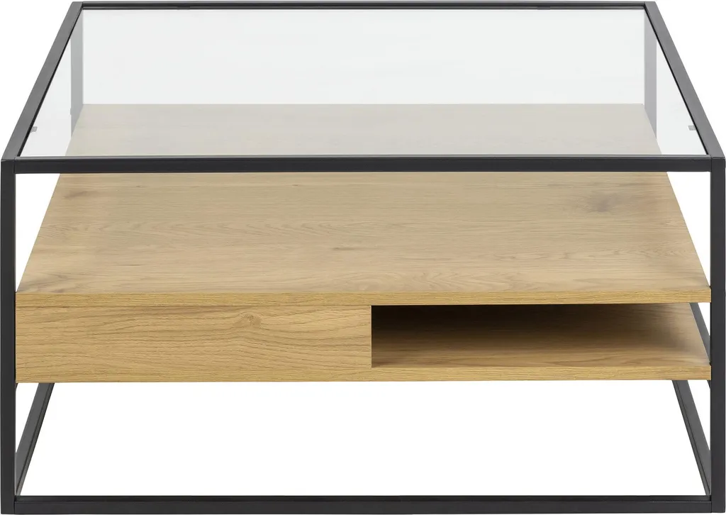 Table basse ronde industrielle en bois et métal noir Parker 80 cm