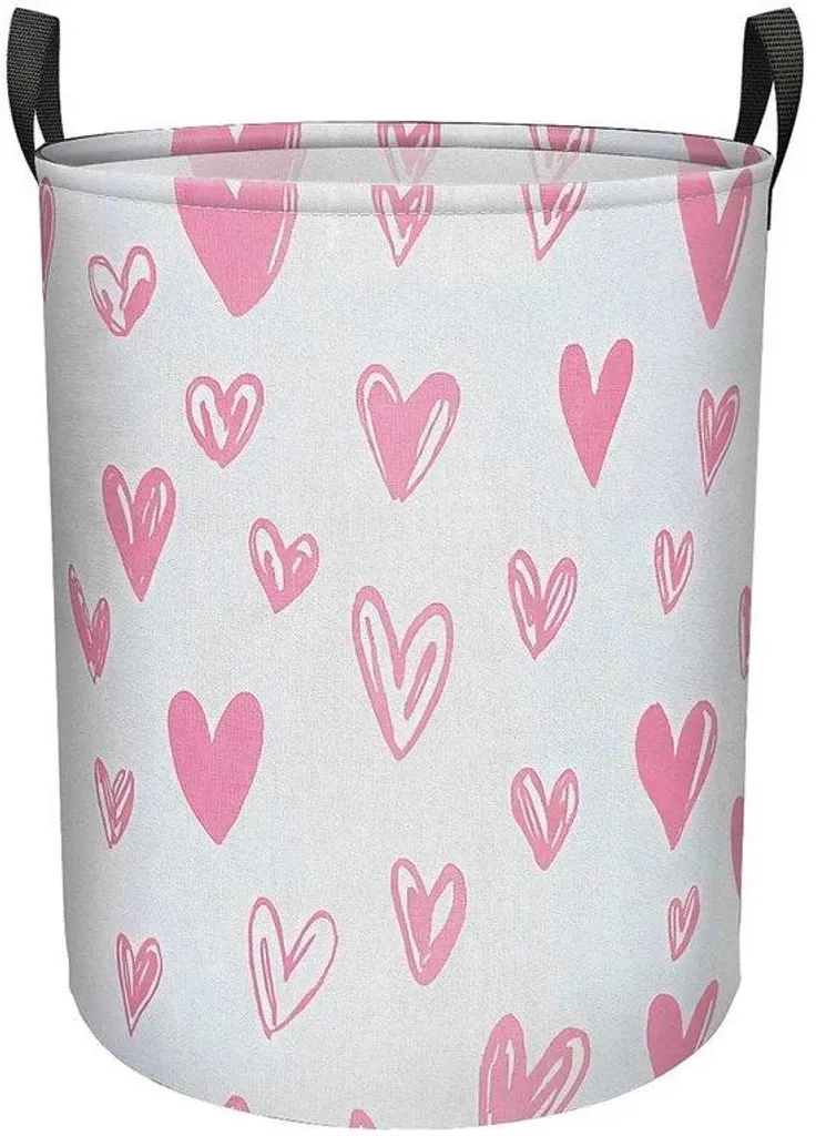 Bac de rangement pliable rose motif cœurs pour jouets et linge sale