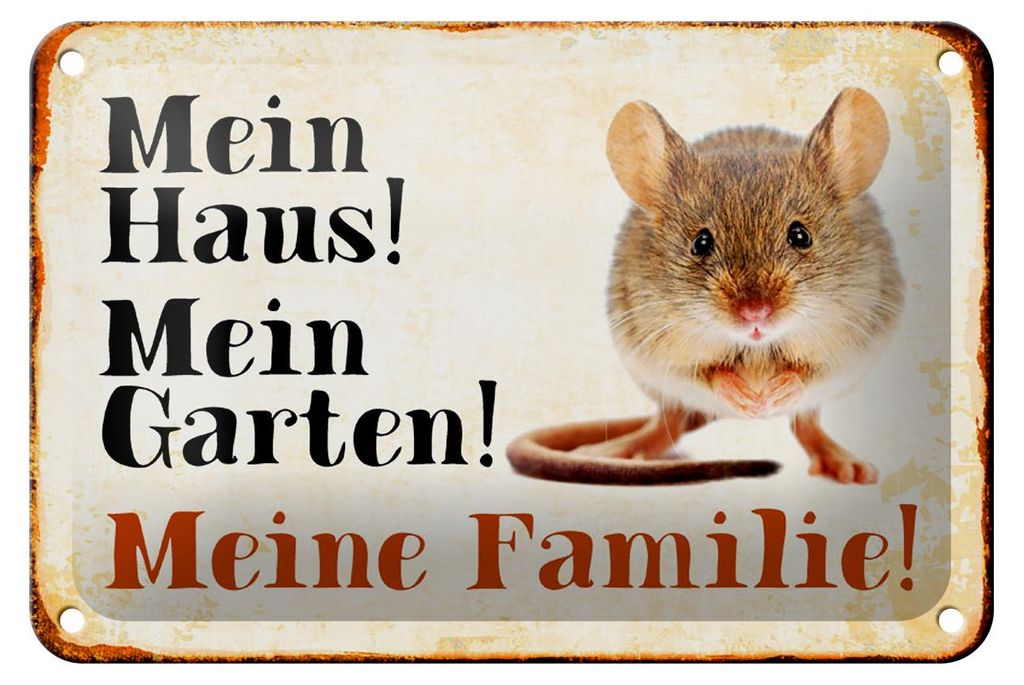Blechschild Tiere 18x12cm Maus mein Haus Garten Familie