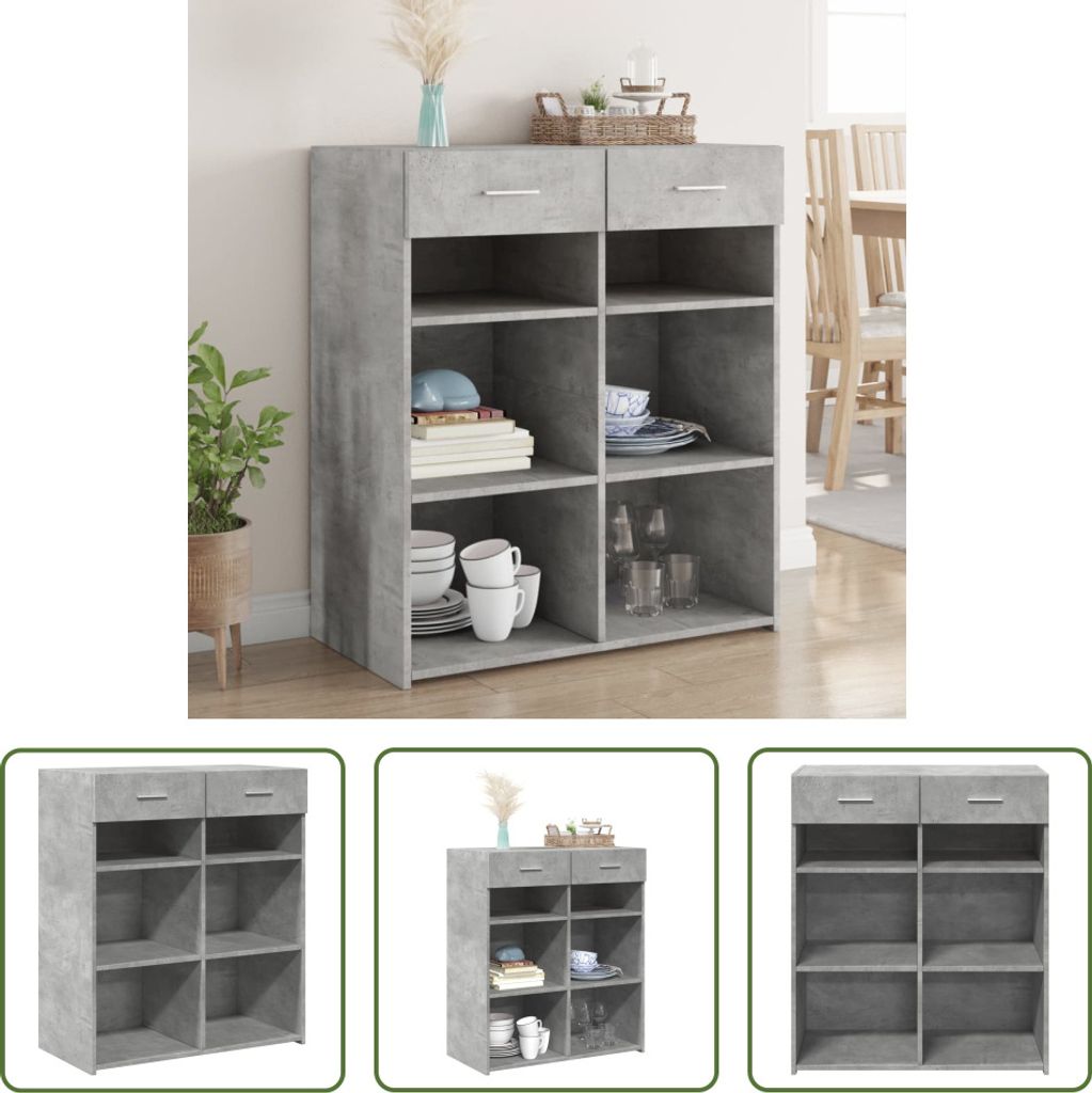 The Living Store Sideboard Betongrau 80x42,5x93 cm Holzwerkstoff