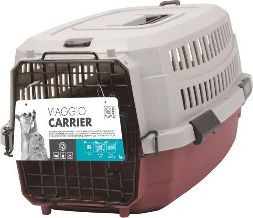 M-PETS Viaggio Carrier S Transportbox, 58,4x38,7x33cm, Bordeaux und Grau, Für Hunde und Katzen