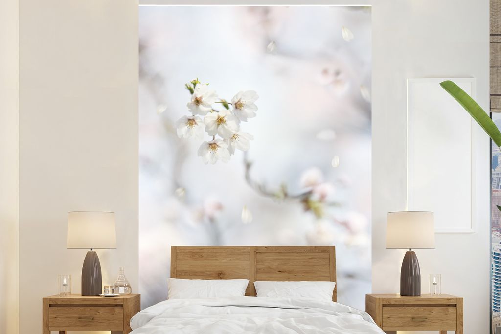 MuchoWow Fototapete für Wohnzimmer oder Schlafzimmer Wandtapete Vinyl Motivtapete Sakura - Abstrakt - Farben - 155x240 cm - Tapete