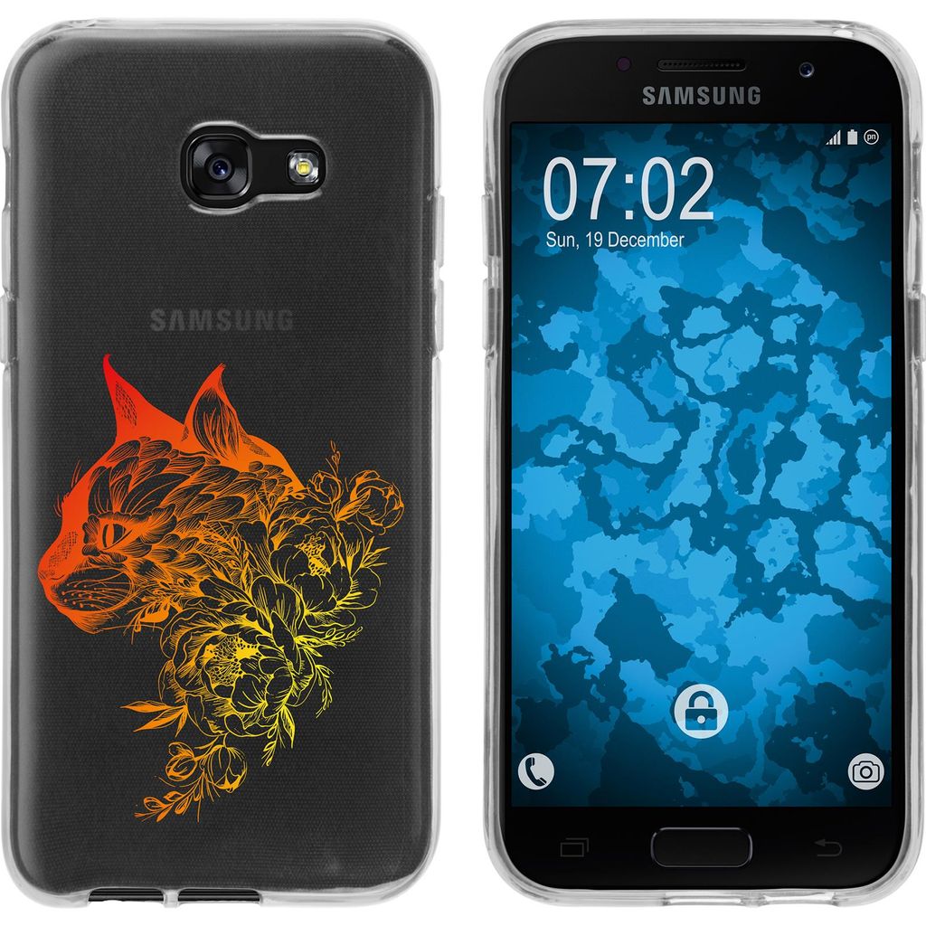 PhoneNatic Case kompatibel mit Samsung Galaxy A5 2017 Silikon-Hülle Floral Katze M2-2