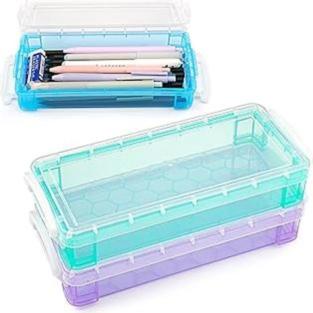 Set 3 Astucci Rigidi Trasparenti per Bambini - Porta Matite Impilabile