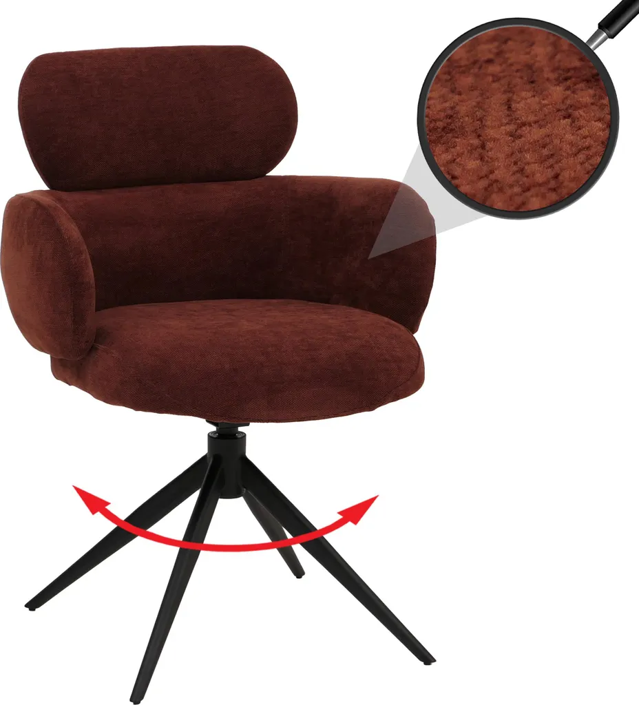 Chaise salle à manger HWC-O77 pivotante Auto-Return en chenille rouge-brun