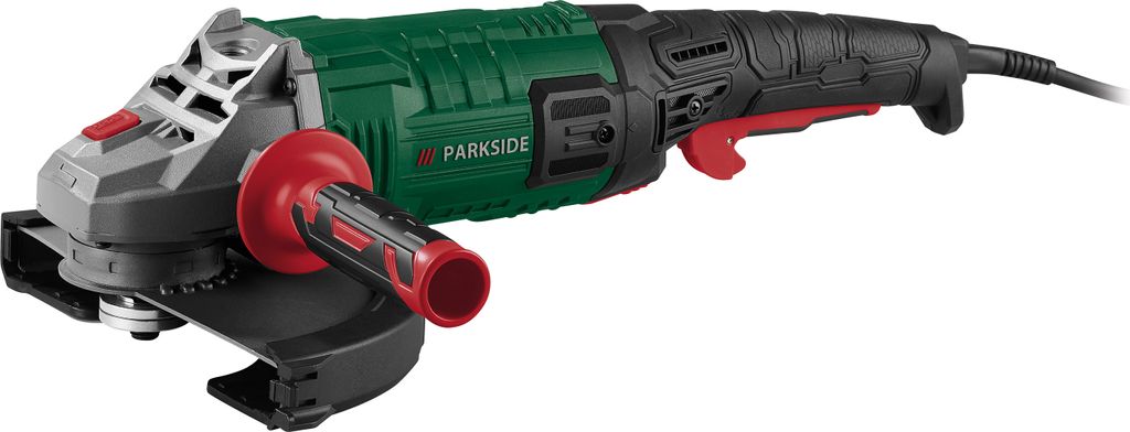 A studio shot of a Parkside angle grinder against a white background.