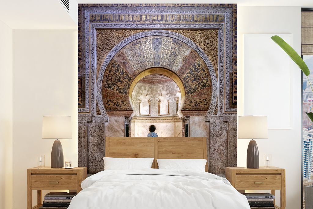 MuchoWow Fototapete für Wohnzimmer oder Schlafzimmer Wandtapete Vinyl Motivtapete Marmor - Gebäude - Architektur - Frau - 195x260 cm - Wandbild