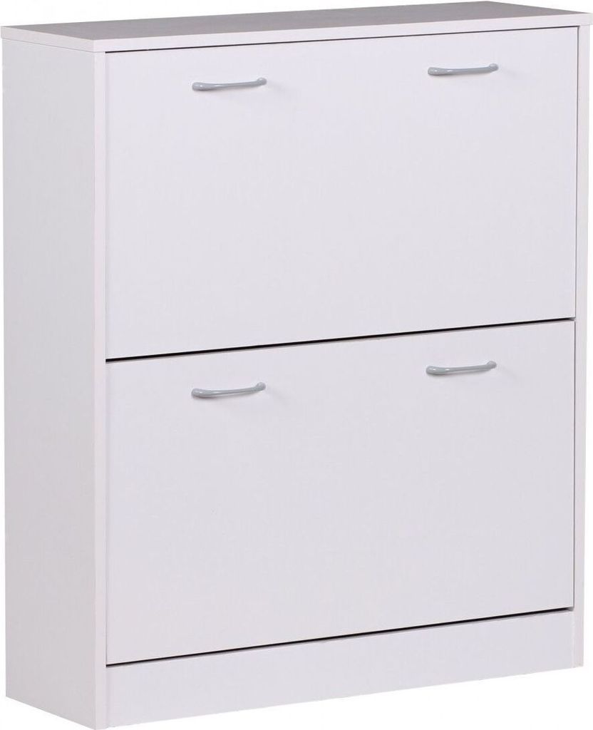 Schuhkipper KIEL Weiß matt 2 Fächer 75 x 87 x 24 cm, Design Holz-Schuhschrank zum klappen, Schuhkommode modern mit Ablage