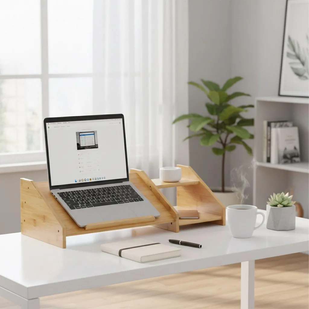 Support PC portable ergonomique en bambou avec tablettes multifonctions