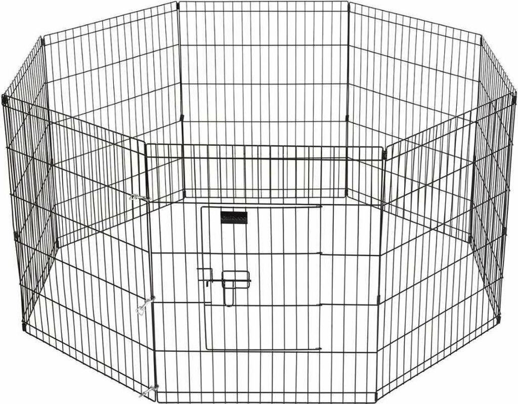 Welpenauslauf Hundeauslauf Metall Schwarz klappbar M - 480 cm Umfang 60 cm hoch - Mitteltür