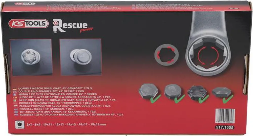 Clés Polygonales KS Tools 6-19mm pour Débloquer les Écrous Usés 7 Pièces - 6