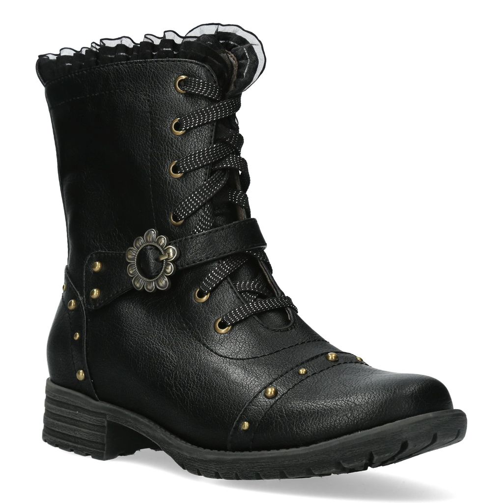 LAURA VITA Schnürstiefelette flach NGACMAYO 08 vegan mit Nietenverzierungen und Reissverschluss Innenseite bequeme Weite G Grösse 38 EU