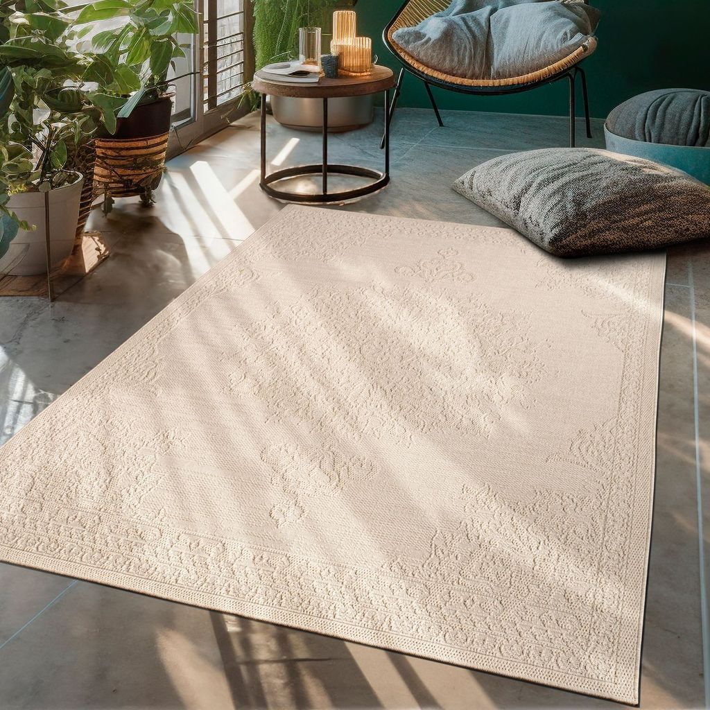 TT Home In-& Outdoorteppich Wetterfest Terrasse Marokkanisches Design Uni Größe 80x150 cm