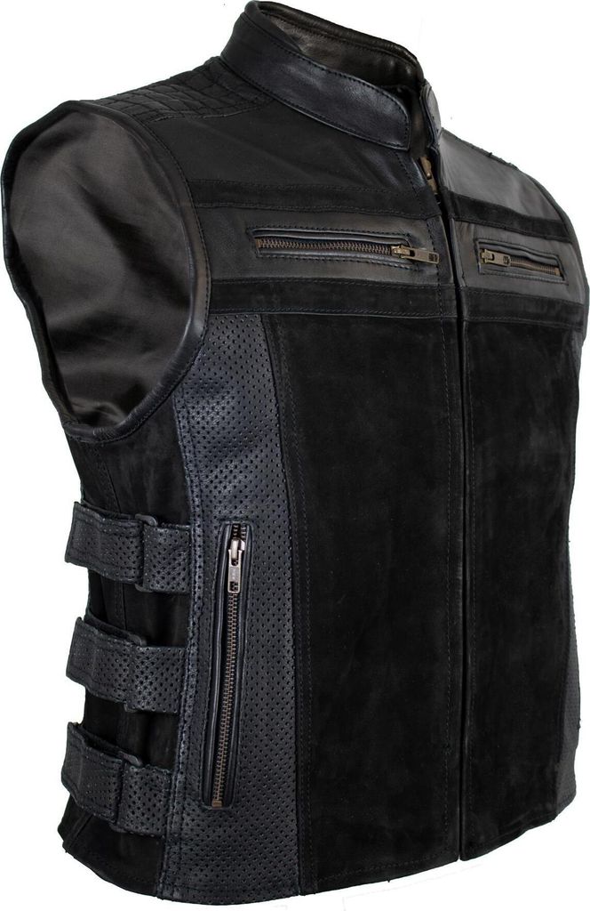 Herren Lederweste Bikerweste Custom Motorradweste Schwarz Clubweste Biker Kutte(4XL)