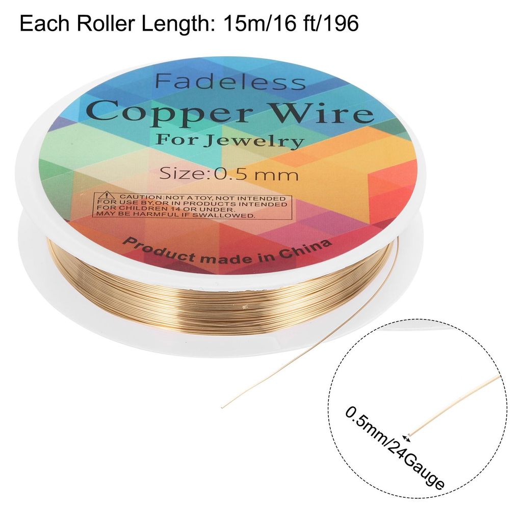 0,5 mm / 24 Gauge Kupferdraht fš¹r die Schmuckherstellung, 1 Rolle handwerklicher anlaufgeschš¹tzter Perlenfaden fš¹r Schmuckherstellung DIY ...