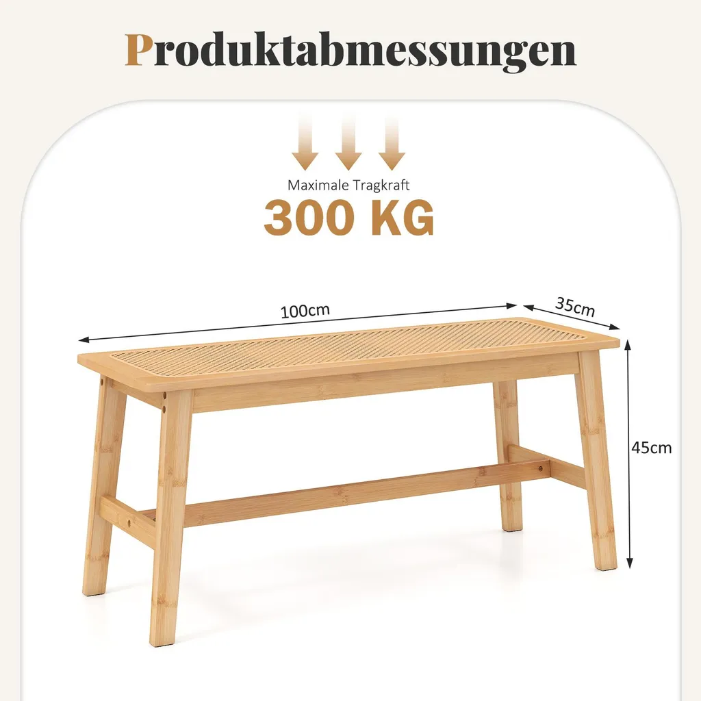 Banc Solide 300kg en Bambou - Solution Assise Compacte et Durable 100cm - 3