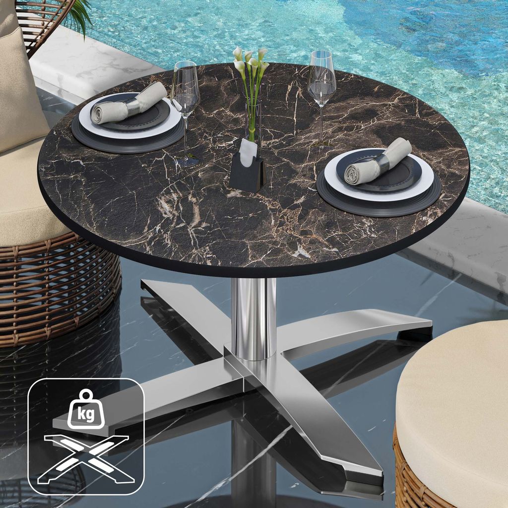 CPTG | Bistro Loungetisch | Ø:H 60 x 39 cm | Cappuccino-Marmor / Aluminium | Zusatzgewicht | Bistro Loungetisch Gastro Tisch