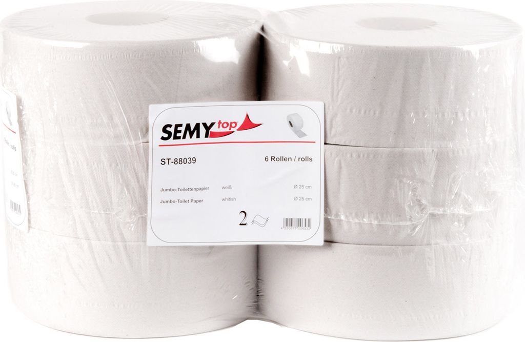 6 Rollen Jumbo-Toilettenpapier SemyTop, 2-lagig, recycling-weiß ST-88039