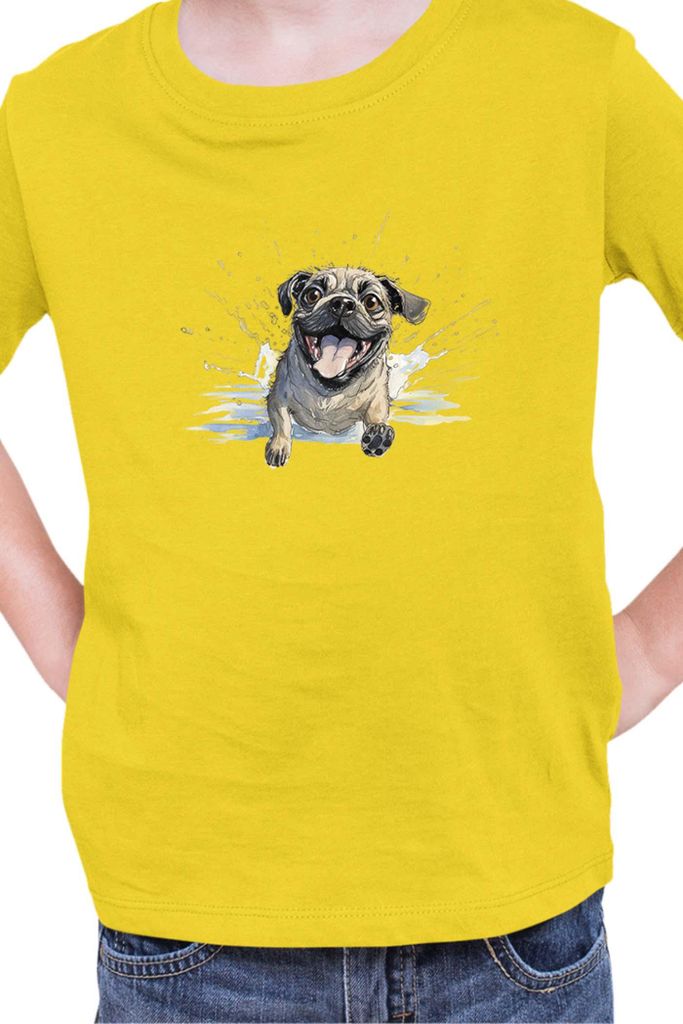 Kinder T-Shirt Funny Dogs Breeds Pug Dog Breed 010, 5-6 Jahr - 116 / Gelb