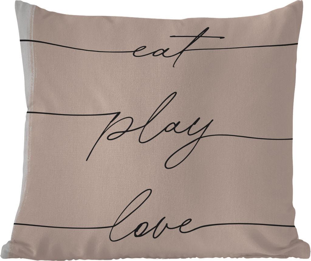 MuchoWow Outdoor Kissen - Text - Zitate - Essen spielen Liebe - Essen - 50x50 cm - Wetterfest - Lounge Kissen - Komfortabel - Kissen mit Bild