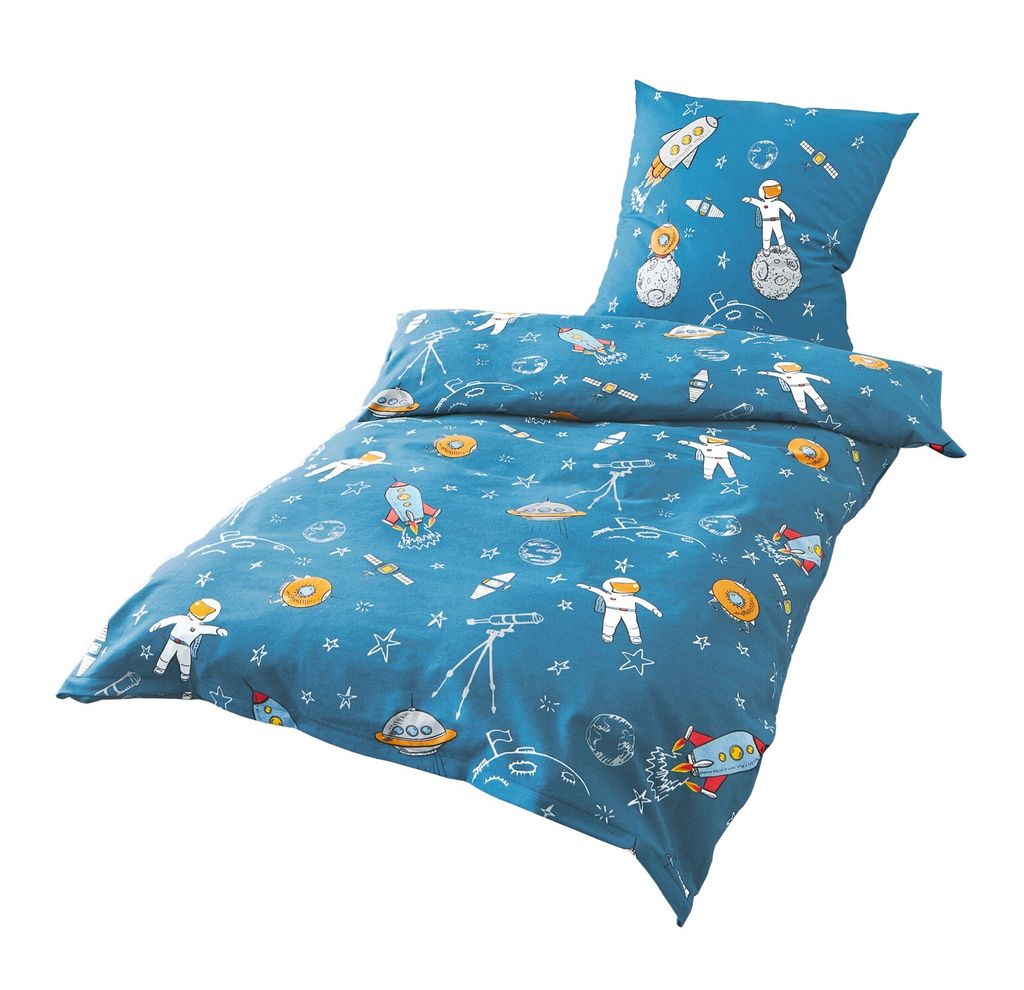 JACK by Bierbaum Kinder Biber Bettwäsche 2 tlg. 135x200cm Astronaut Weltall Sterne