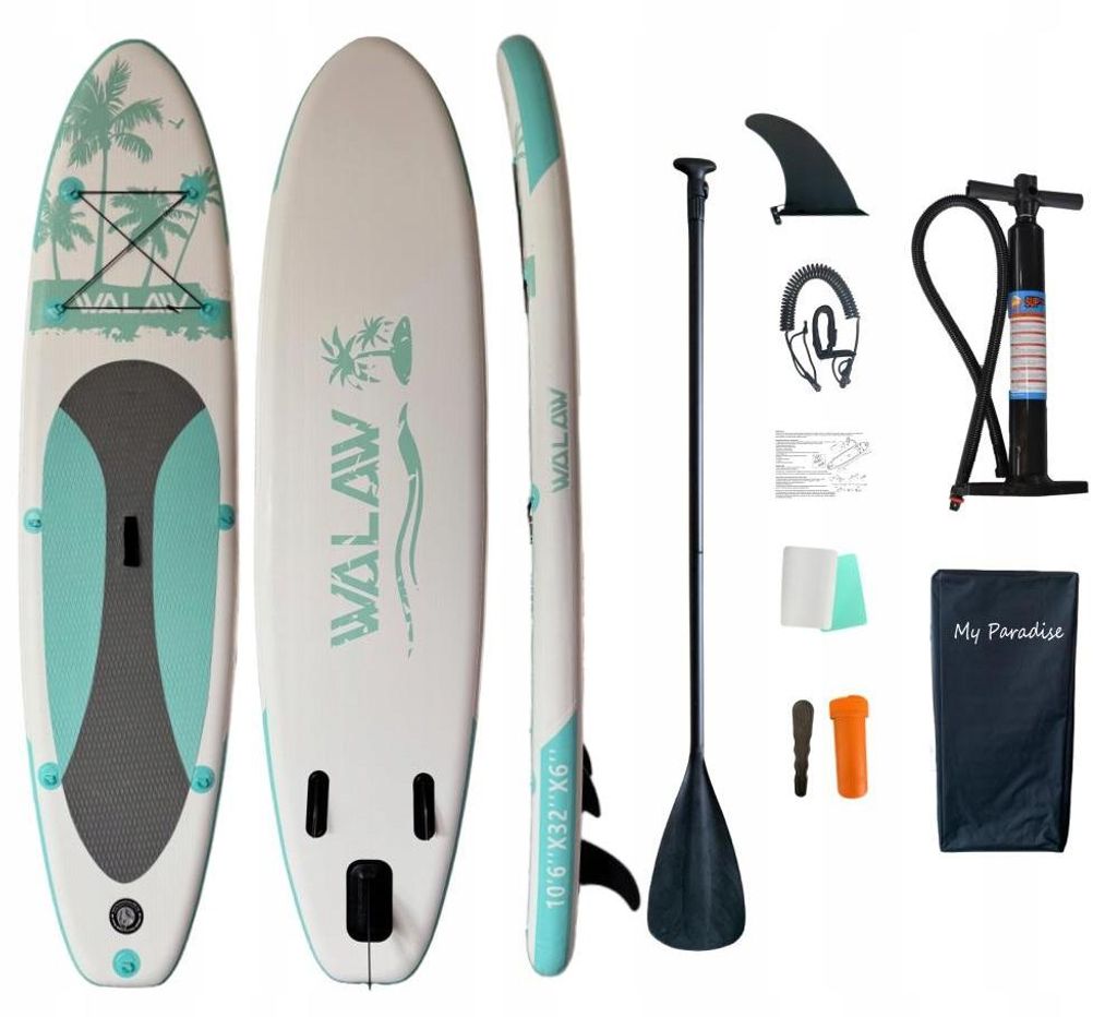 SUP Board Palm Beach aufblasbar 320 x 80 x 15 cm Set mit Paddel Pumpe und Rucksack Walaw