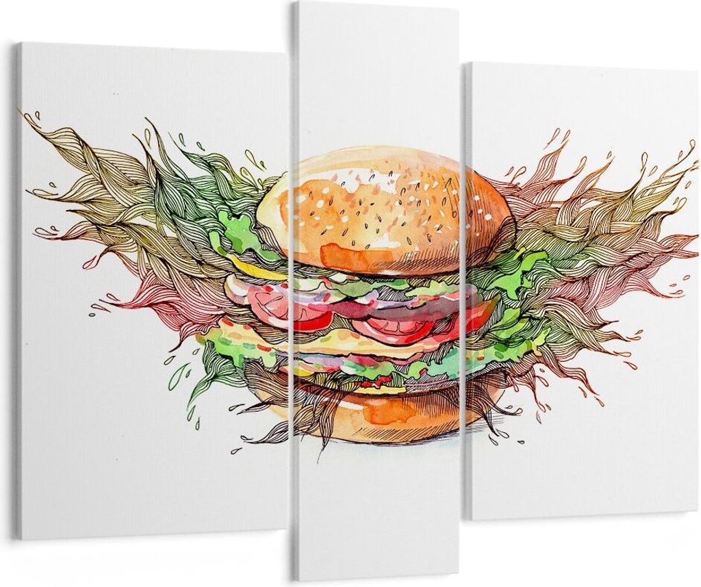 Bild auf Leinwand - Leinwandbild - Illustration nahrung hamburger brötchen - 95x80cm - Wand Bild - Wanddeko - Leinwanddruck - Bilder - Kunstdruck ...