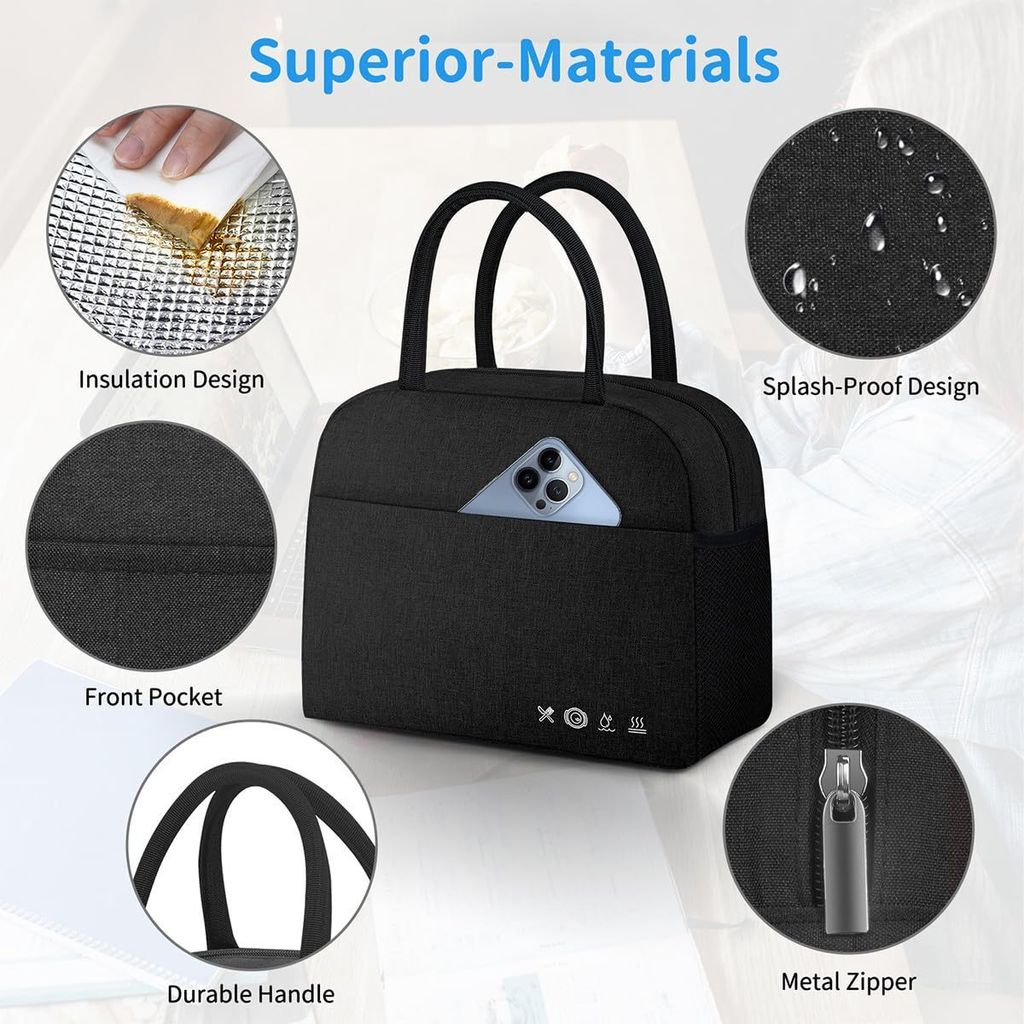 Borsa Termica Pranzo DIVCHI Grande 30x23x23 Cm - Isolata, Con Tasche, Per Ufficio, Picnic E Viaggi - 4