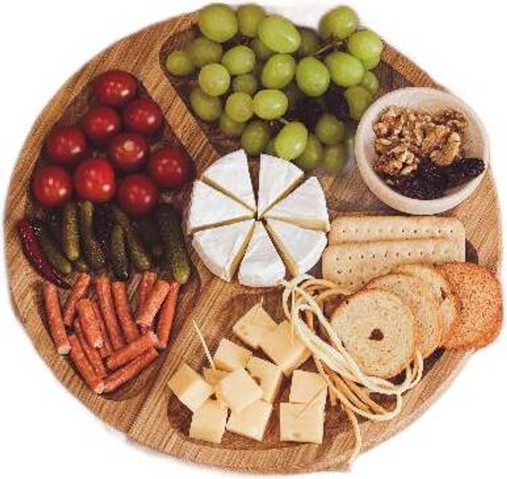 Runde Holz Servierplatte Eiche mit 3 Fächern für Snacks 34 cm