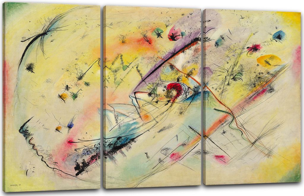 Leinwandbild 3-teilig (120x80cm): Wassily Kandinsky - Helles Bild (1913), echter Holz-Keilrahmen inkl. Aufhänger, handgefertigt in Deutschland