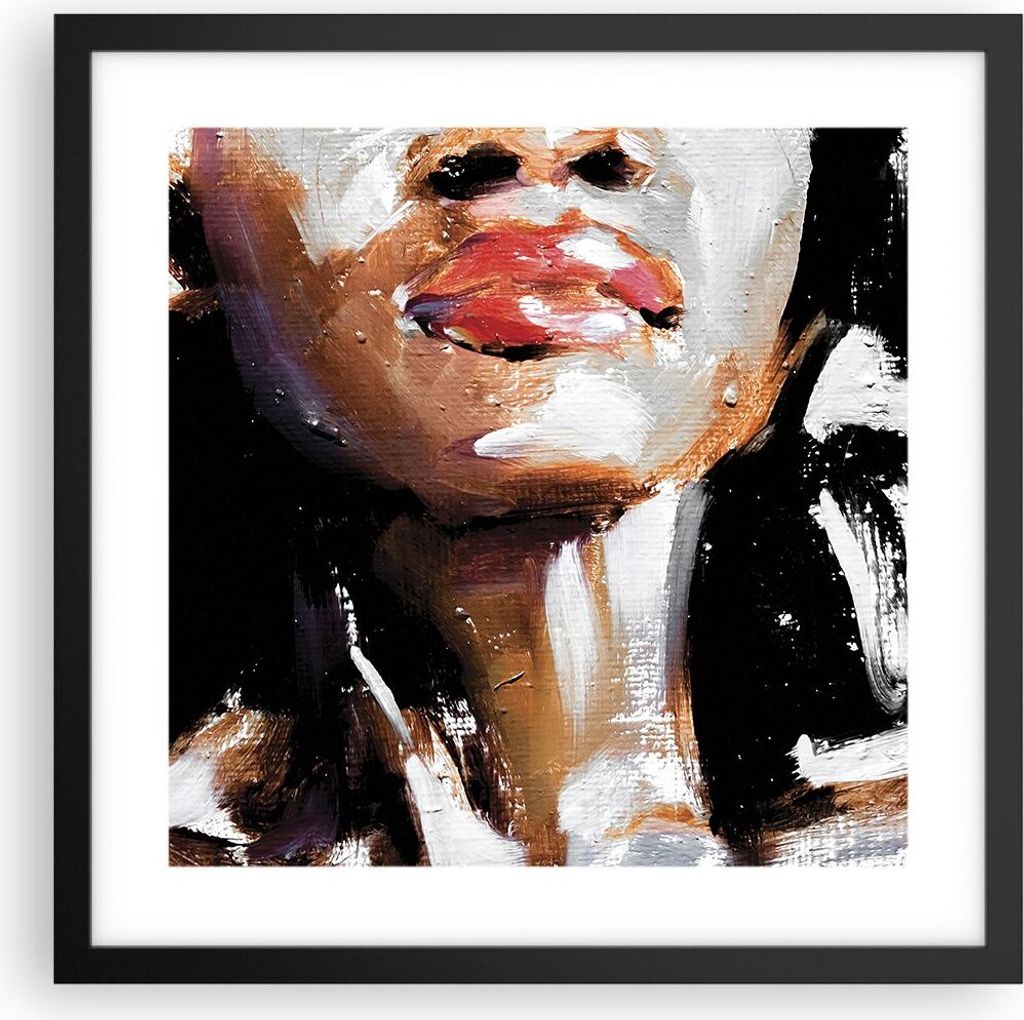 Gerahmtes Poster - Schwarzer Rahmen - Öl Mund Frau - 40x40 cm - Wand Bild - Wanddeko - Wandbilder - Kunstposter - Wandposter - Bilderrahmen - Bild...