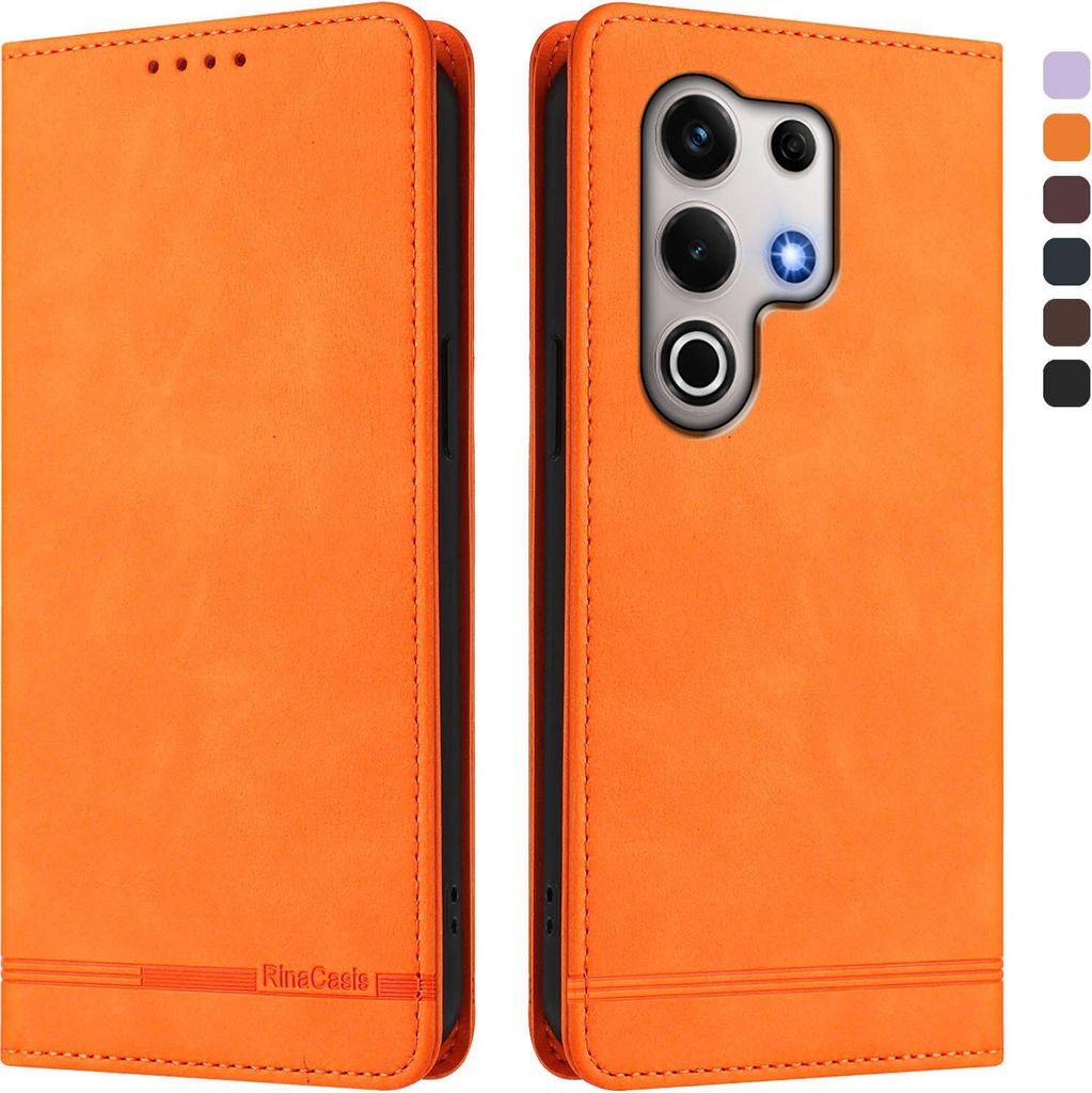 Hülle für itel S25 Ultra, Retro Kunstleder Ständer Klapphülle mit Kartenfächer und Magnetische Orange