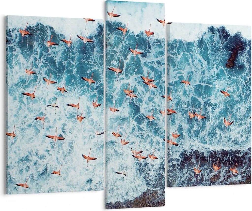 Bild auf Leinwand - Leinwandbild - 3 Teile - Flamingos Karibik Vögel - 95x80cm - Wand Bild - Wanddeko - Wandbilder - Leinwanddruck - Bilder - Wand...